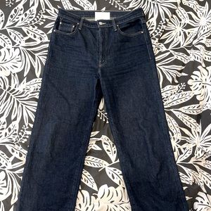 MOTHER denim; dark wash, cropped, wide leg